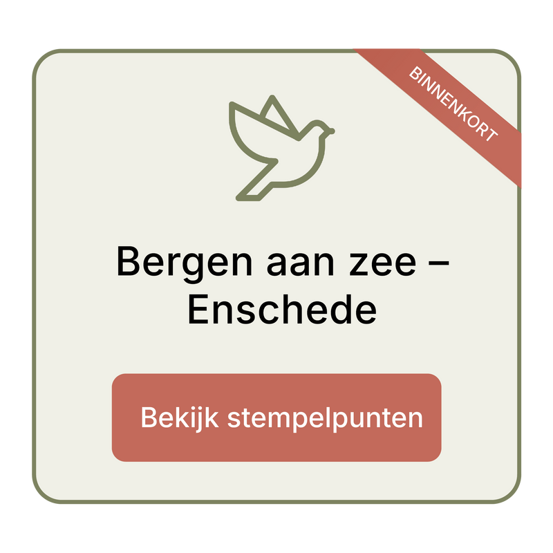 Stempelpunten langs de route van Bergen aan Zee naar Enschede (Trekvogelpad) waar je onderweg stempels verzamelt